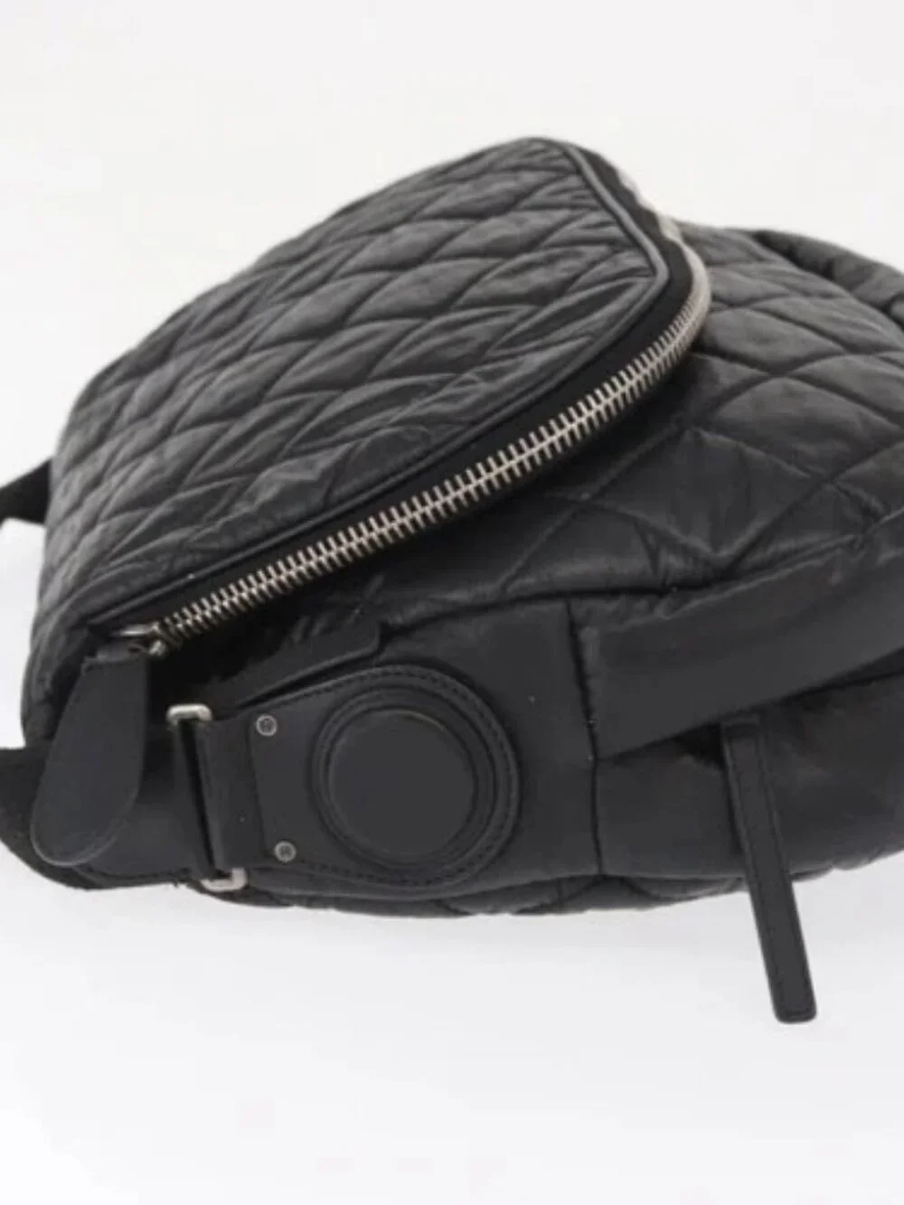 CHANEL Matelasse Shoulder Bag Nylon Black Silver CC Auth bs32463